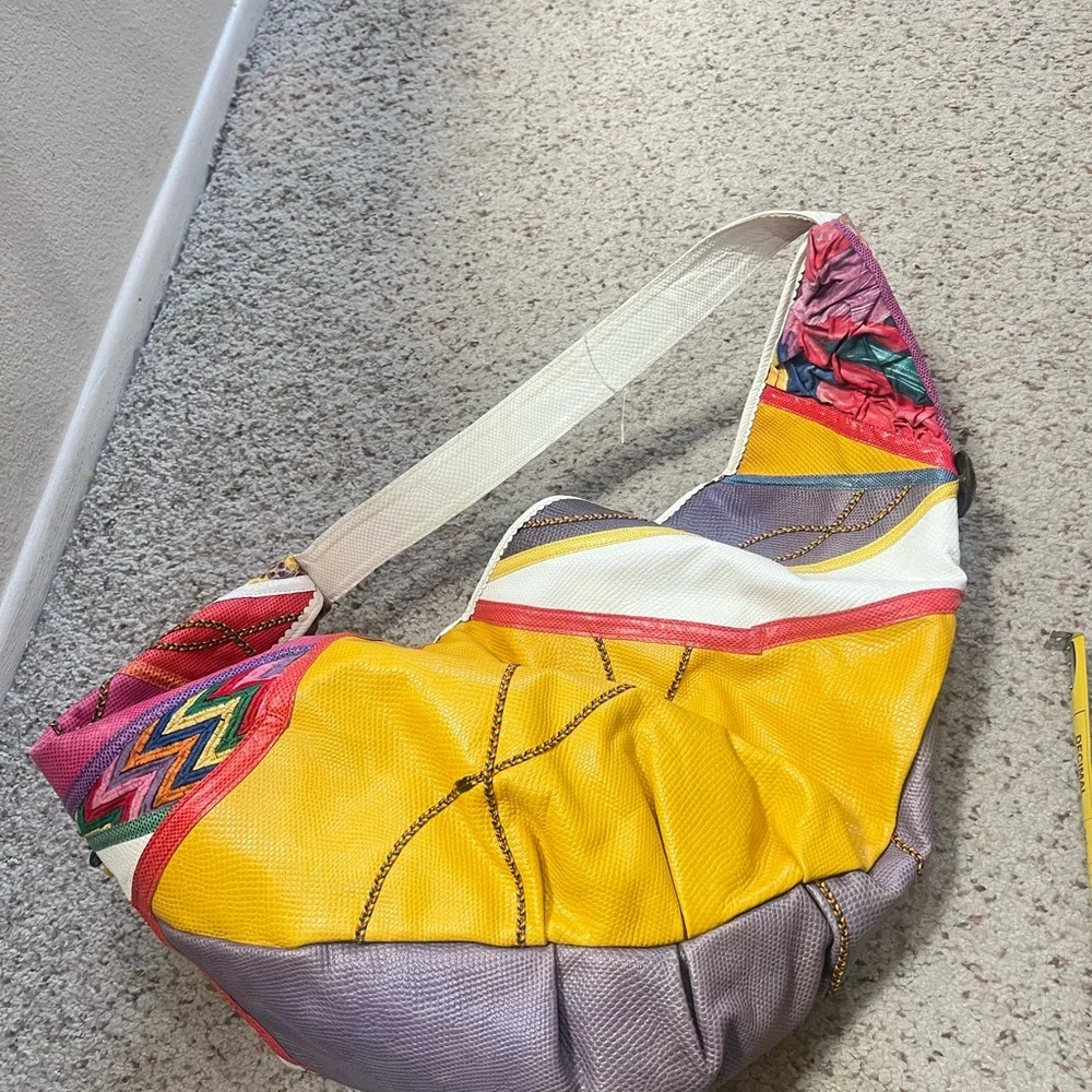 Colorful Patchwork Extra Large Shoulder Sling‎ Leather Bag Artistry boho unisex